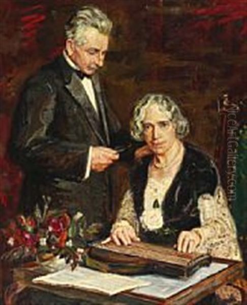 Portrait Of The Painter Adele Peschke Koedt's Parents, Bernth Nielsen And Wife Oil Painting by Matthias M. Peschcke-Koedt