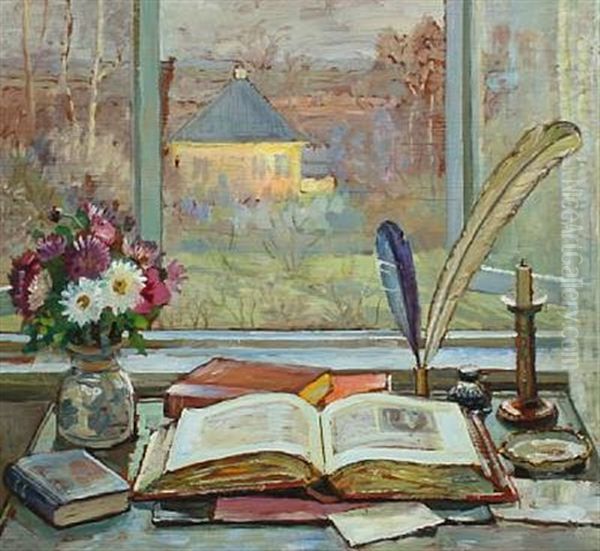 View Through A Window Oil Painting by Matthias M. Peschcke-Koedt