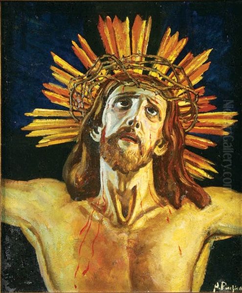 Christ On The Cross Oil Painting by Anton Emanuel Peschka