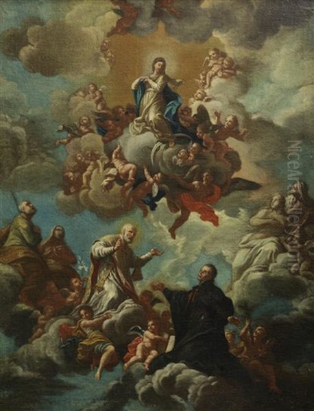 Saint Phillip Neri And Ignatius Loyola Before A Vision Of The Immaculate Conception Oil Painting by Girolamo Pesci