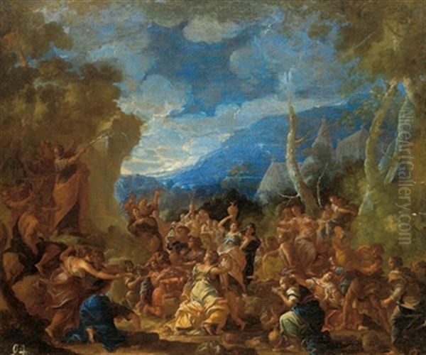 Mose Fa Scaturire L'aqua Dalla Roccia Oil Painting by Girolamo Pesci