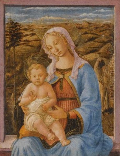 The Madonna And Child Seated On A Window Ledge, A Landscape Beyond Oil Painting by (Francesco di Stefano) Pesellino