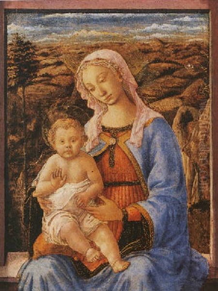 The Madonna And Child Seated On A Window-ledge, A Landscape Beyond Oil Painting by (Francesco di Stefano) Pesellino