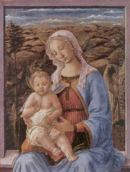 Madonna And Child Seated On A Window Ledge Oil Painting by (Francesco di Stefano) Pesellino