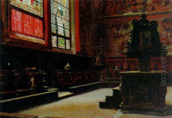 Praying In The Pews Oil Painting by Domenico Pesenti