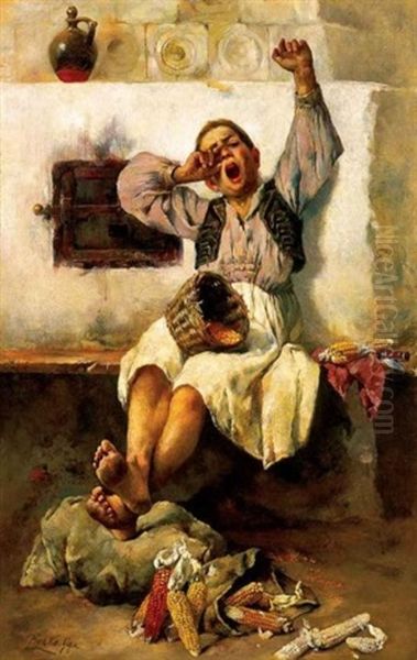 Konyhaban (in The Kitchen) Oil Painting by Geza Peske