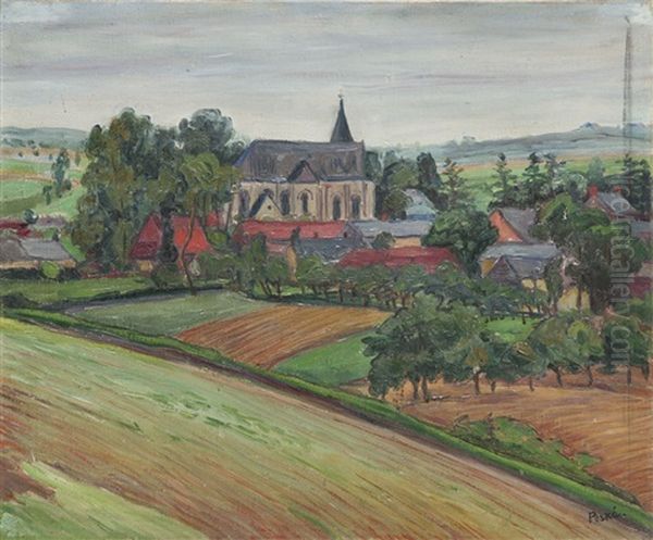 Landscape With Church Oil Painting by Jean Peske