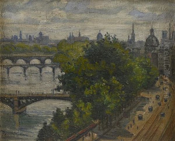 Paris View From The Quai Voltaire Oil Painting by Jean Peske