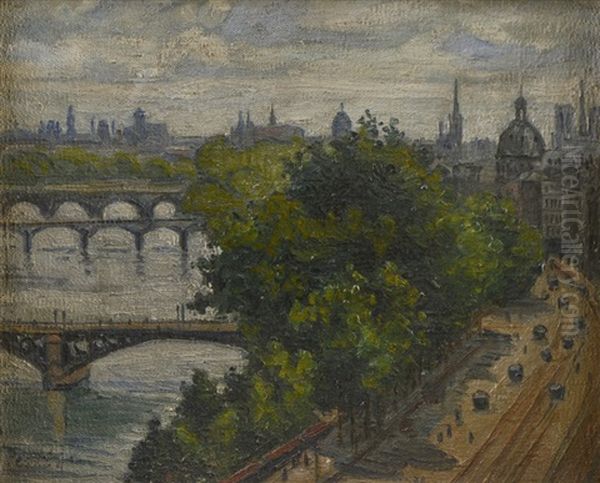 Paris, La Seine Vue Depuis Le Quai Voltaire Oil Painting by Jean Peske