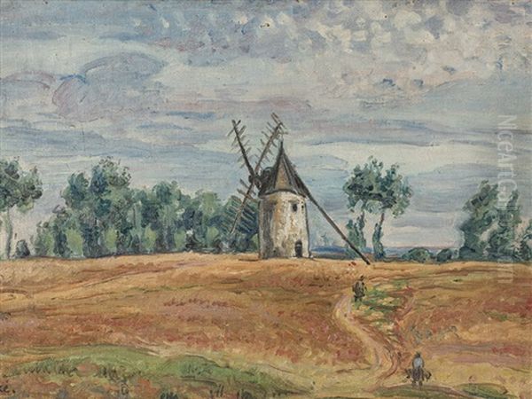 Landscape With Windmill Oil Painting by Jean Peske