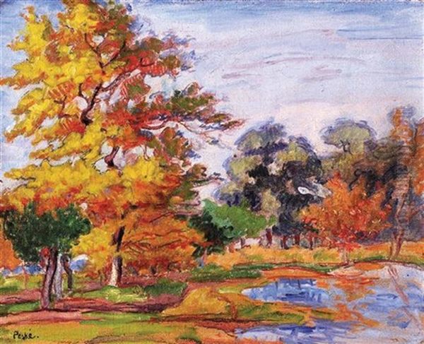 Autumn Trees In Landscape Oil Painting by Jean Peske