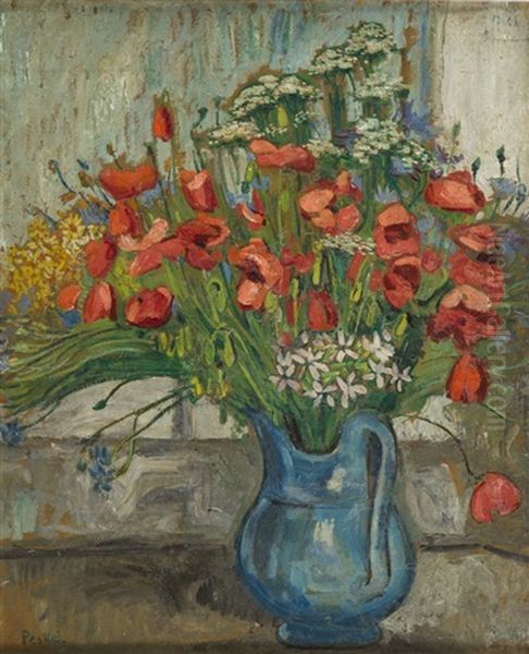 Flowers In A Vase Oil Painting by Jean Peske