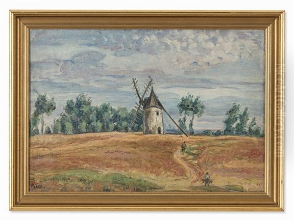 Landscape With Windmill Oil Painting by Jean Peske