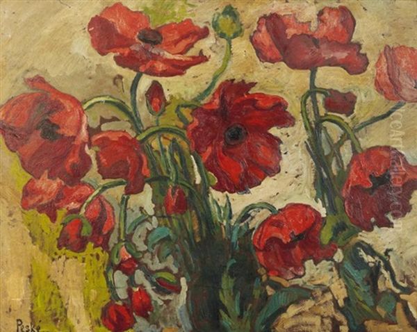 Bouquet De Coquelicots Oil Painting by Jean Peske