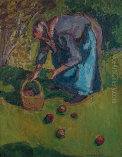 La Ramasseuse De Pommes Oil Painting by Jean Peske