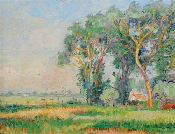 Paysage Aux Arbres Et Moulins Oil Painting by Jean Peske