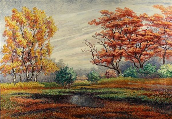 La Mare Aux Fees En Automne Oil Painting by Jean Peske