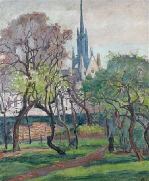 Paysage A L'eglise Oil Painting by Jean Peske