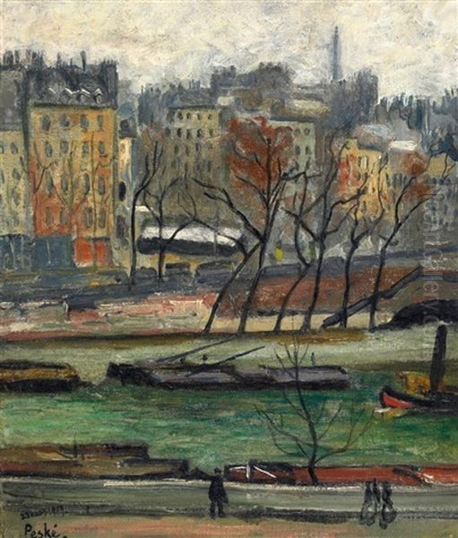 La Seine Et Les Quais A Paris Oil Painting by Jean Peske