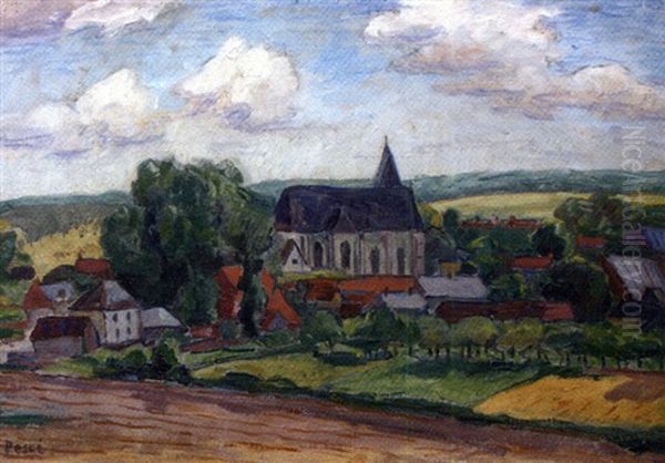 Village Oil Painting by Jean Peske