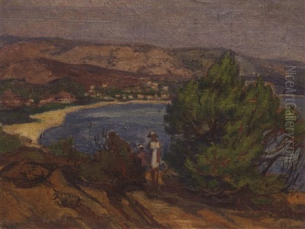 La  Point De Gouron Et La Plage Du Lavandou Oil Painting by Jean Peske