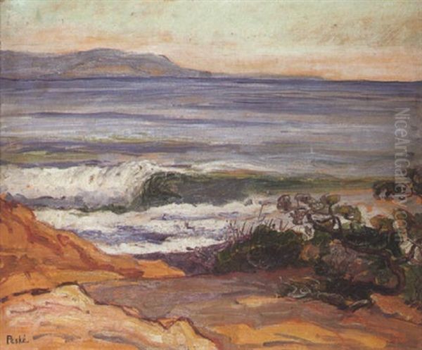 La Plage Du Lavandou (var) Oil Painting by Jean Peske