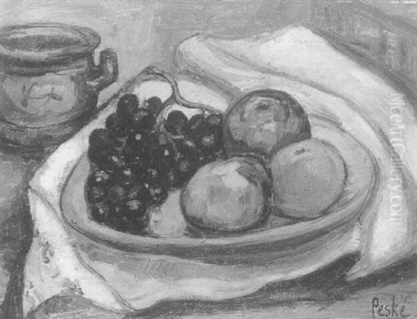 Nature Morte Aux Raisins Et Aux Pommes Oil Painting by Jean Peske