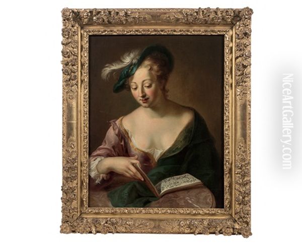 Jeune Femme Repetant Un Chant Oil Painting by Antoine Pesne