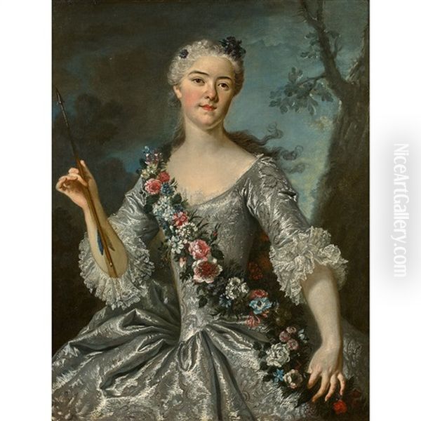 Portrait De Dame En Diane Oil Painting by Antoine Pesne