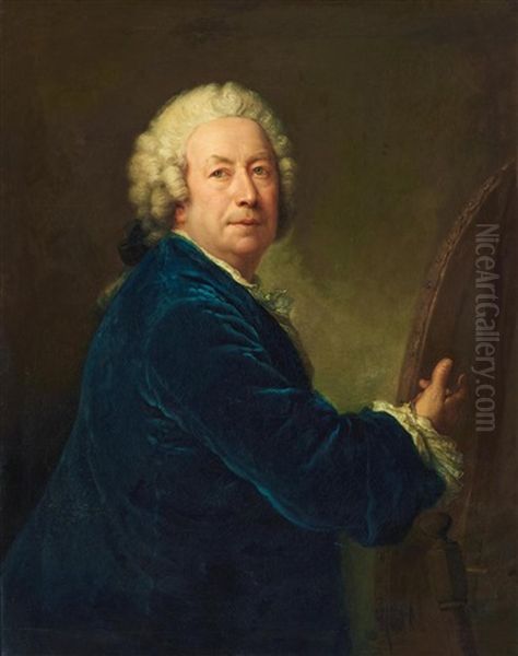 Selbstportrat Des Kunstlers Vor Der Staffelei Oil Painting by Antoine Pesne