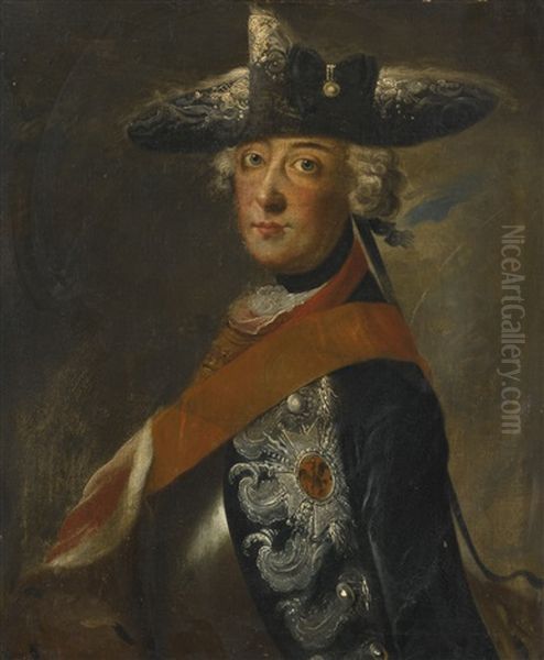 Portrait Of Frederick The Great Of Prussia (1712-1786), Half-length, Wearing The Order Of The Black Eagle Oil Painting by Antoine Pesne