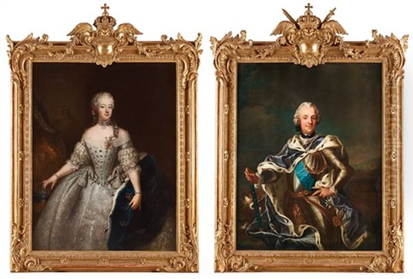 King Adolf Fredrik (1710-1771) & Queen Lovisa Ulrika (1720-1782) (2 Works) Oil Painting by Antoine Pesne