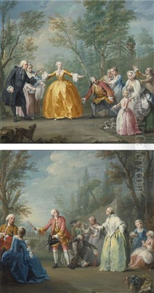 Colin-maillard Et Les Joueurs And Le Volante (pair) Oil Painting by Antoine Pesne