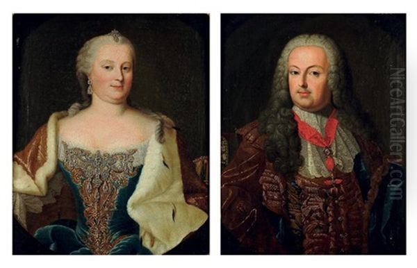 Portrait D Homme Et Portrait De Femme (pair) Oil Painting by Antoine Pesne