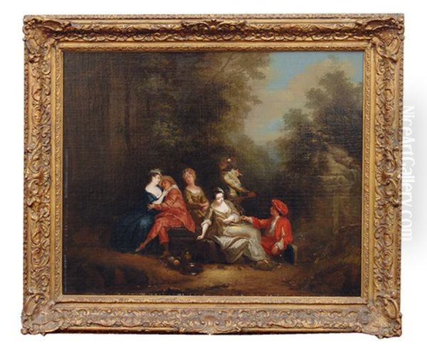 An Elegant Party In A Park Oil Painting by Antoine Pesne