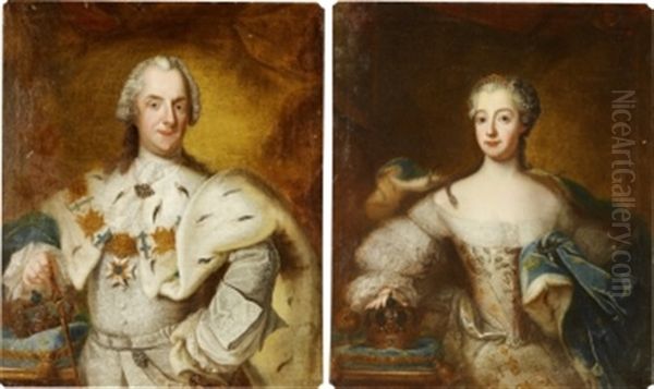 Portratt - Konung Adolf Fredrik (+ Drottning Lovisa Ulrika; Pair) Oil Painting by Antoine Pesne