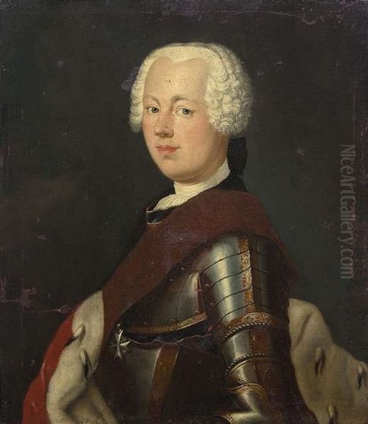 Erbprinz Friedrich Von Bayreuth. Brustbild Nach Links In Rustung Und Hermelinmantel. Er Tragt Den Schwarzer-adler-orden Oil Painting by Antoine Pesne