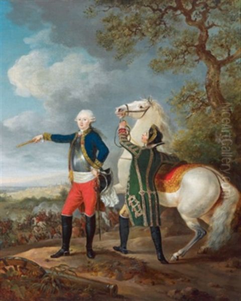 Friedrich Der Grose In Einer Schlacht Im Siebenjahrigen Krieg Zwischen Osterreich, Frankreich, Rusland Auf Der Einen Und Preusen, Grosbritannien Auf Der Anderen Seite Oil Painting by Antoine Pesne