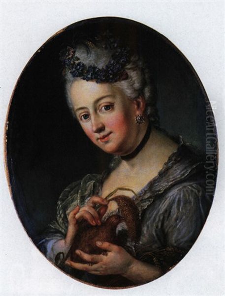 Junge Frau Mit Wachtel Oil Painting by Antoine Pesne