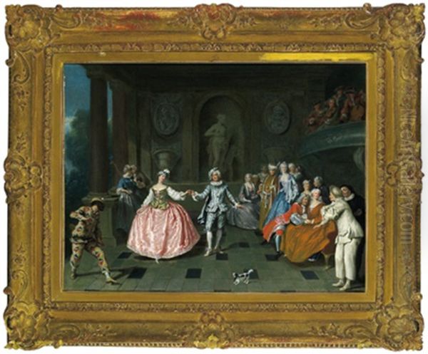 Le Bal Costume, Elegante Gesellschaft Mit Einem Tanzenden Paar Oil Painting by Antoine Pesne