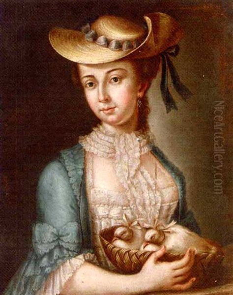 Portrait Of A Lady, Half-length, With A Vase Of Flowers (+ 3 Others; Set Of 4) Oil Painting by Antoine Pesne