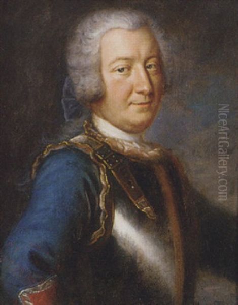 Portrait Of A Gentleman In A Blue Coat And Breastplate Oil Painting by Antoine Pesne