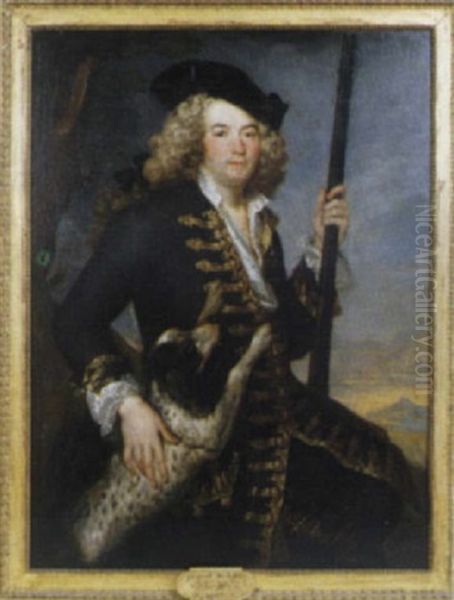 Portrait D'un Chasseur Avec Son Chien Aupres D'un Arbre Oil Painting by Antoine Pesne