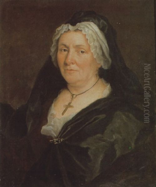 Portrait Of A Lady Wearing A Black Cloak And A White Cap Oil Painting by Antoine Pesne