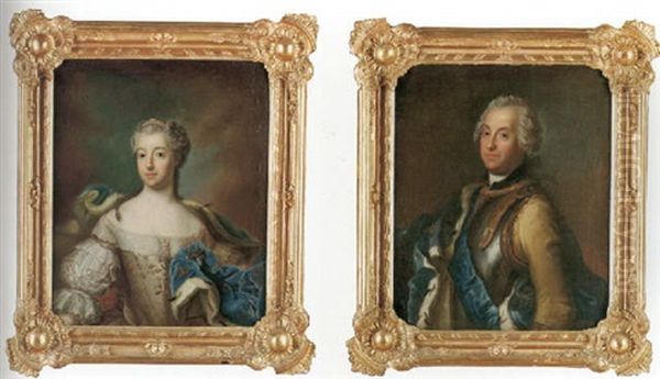 Portratt Av Drottning Lovisa Ulrika I Vitt Klanning Samt Hermelinbramad Oil Painting by Antoine Pesne