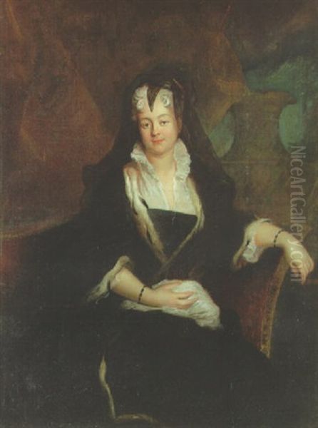 Portrait Of Princess Johanna Charlotte Von Anhalt In Widow's Weeds, Seated Oil Painting by Antoine Pesne