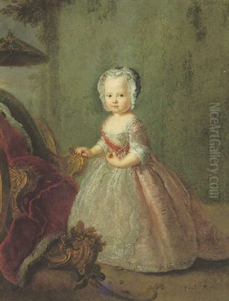 A Portrait Of Friederike Charlotte Leopoldine Luise, Markgrafin Von Brandenburg Schwedt, At The Age Of Three Oil Painting by Antoine Pesne