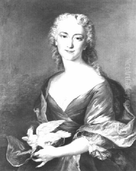 Portrait D'une Jeune Femme Tenant Une Colombe Oil Painting by Antoine Pesne