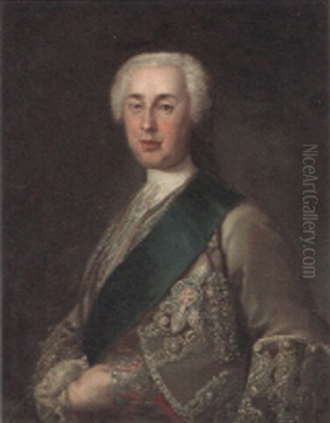 Portrait Of Charles Stuart, The Young Pretender, Wearing A Blue Sash Oil Painting by Antoine Pesne