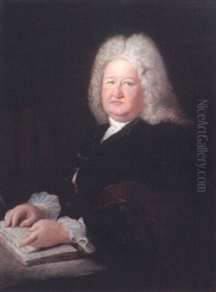 Portrait Of Maturin Veissierre De La Croze, Seated With Hands On An Open Book Oil Painting by Antoine Pesne